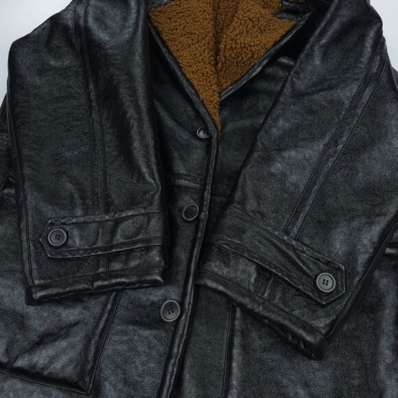 NEW Free People London Vegan Coat Black Sherpa 90s Y2k Grunge Boho Downtown Girl - Picture 7 of 12